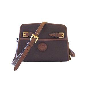 Vintage Dooney & Bourke Brown Zip Top Front Buckle Pebbled Leather Crossbody Bag